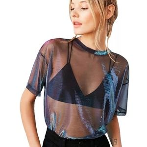 Mesh Holographic See Through Tee
